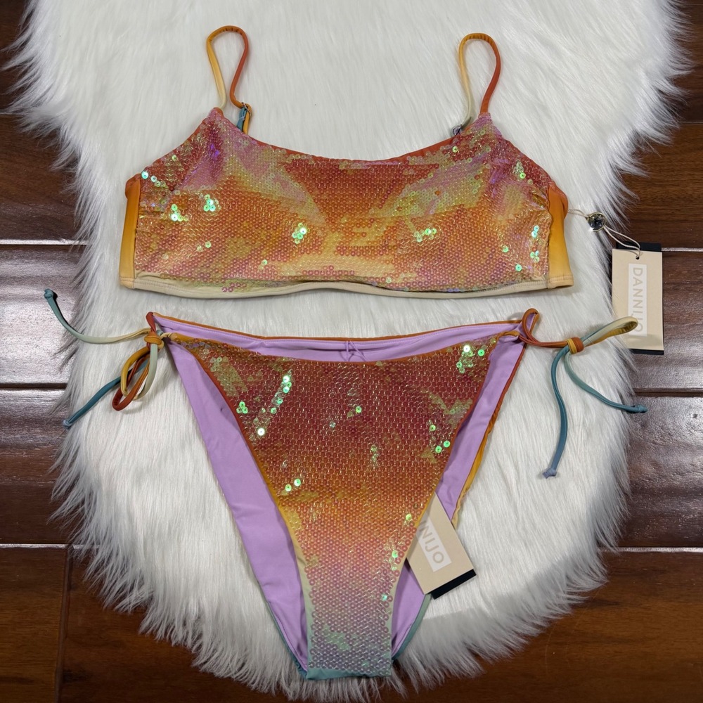 Gianni Bini x Dannijo Large / XL Sequin Frankie Top Jayla Bikini Bottom Swimsuit